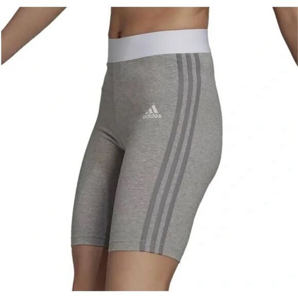Adidas NWT WOMENS must haves 3 striped Biker shorts tights gray - Picture 3 of 7